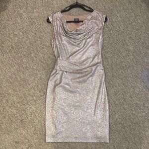 Gold Ruched Sheath Mini Dress with Cowl Neck for Cocktail